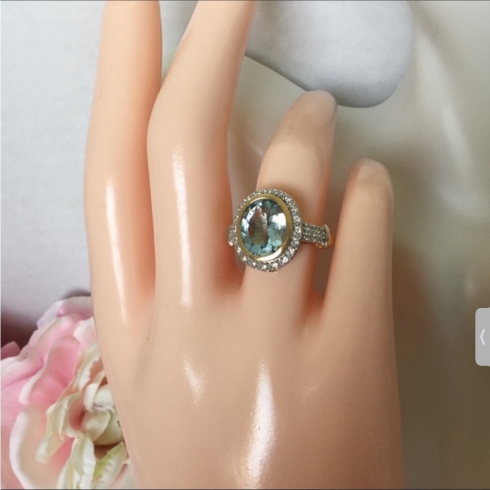 14k AQUAMARINE &DIAMOND RING - Picture 6 of 8